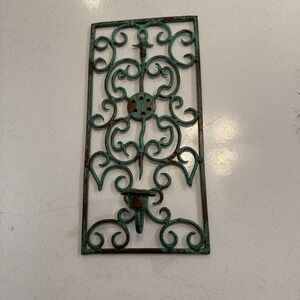 Victorian Style Wall Mounted Sconce Candle Holder  Green Patina 12.5"x6"